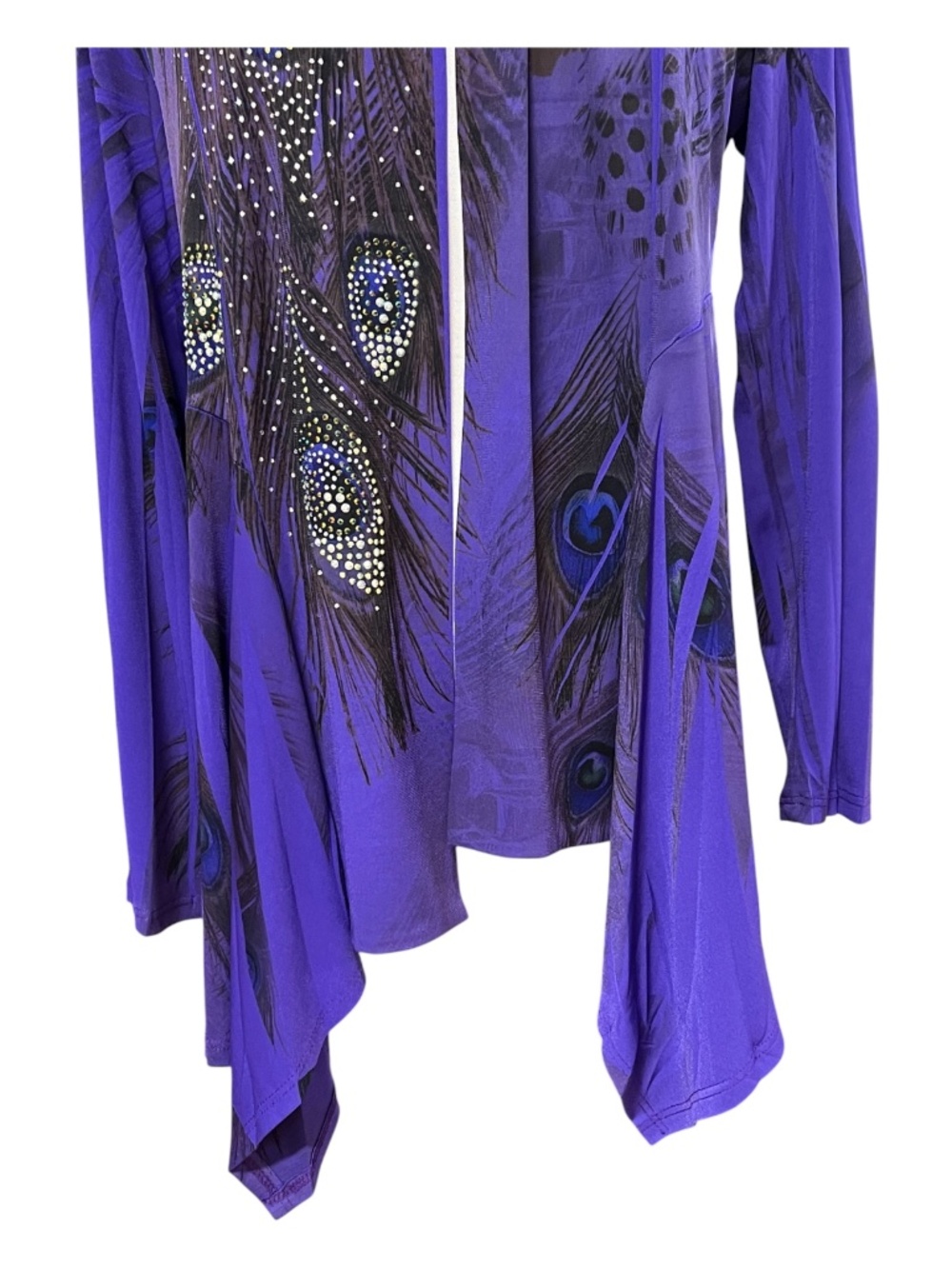 EUC Jostar Purple & Black Beaded Peacock Drape Cardigan Travel Friendly | Size M - Picture 3 of 7